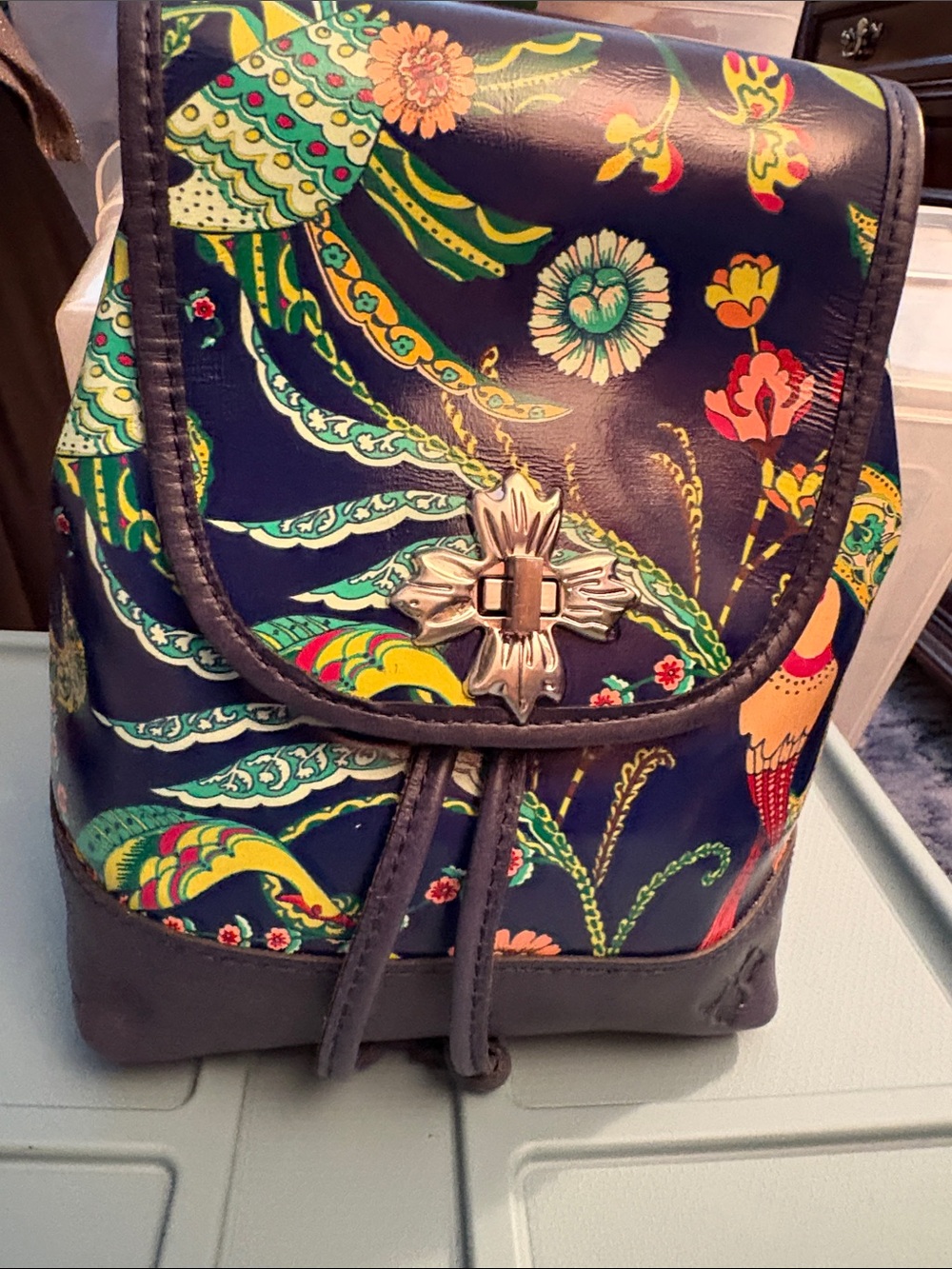 Patricia Nash Navy Floral Paisley Mini Backpack Birds of Paradise